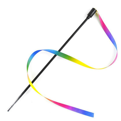 Interactive Cat Rainbow Wand Toys Interactive Cat Teaser Wand String Colorful Ribbon Charmer For Most Cats