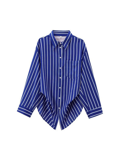 Women's Fashionable Batwing Sleeve Striped Long-sleeved Shirt