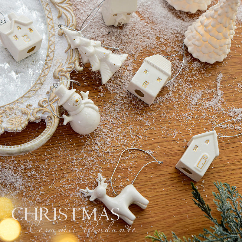 Mini House Ceramic Christmas Tree Small Pendant