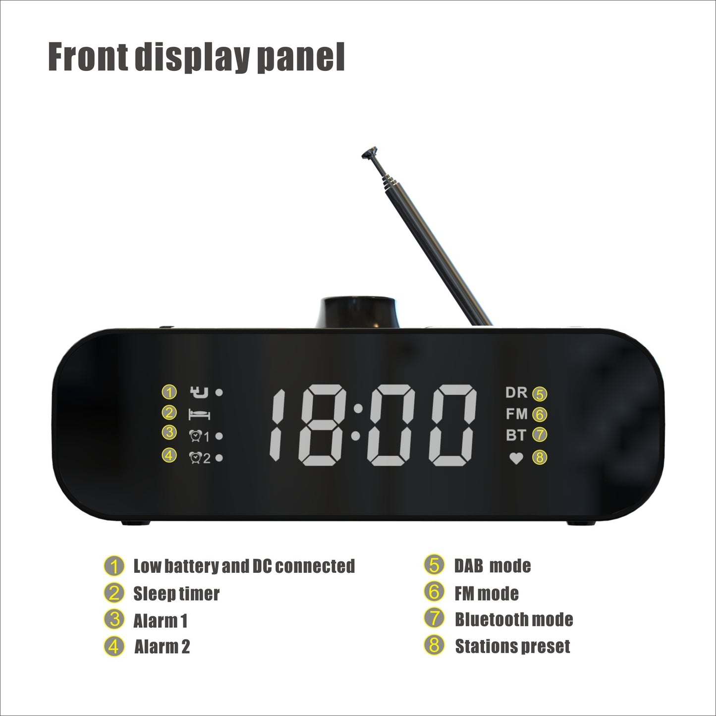 European Clock Control DABFM Radio Support Bluetooth With Bass Diaphragm, HD Display