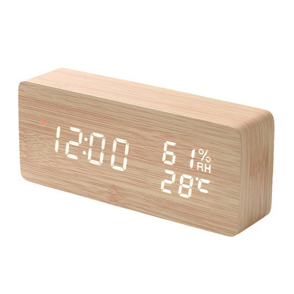Intelligent Radio Control Clock LED Wood Electronic Digital Temperature And Humidity