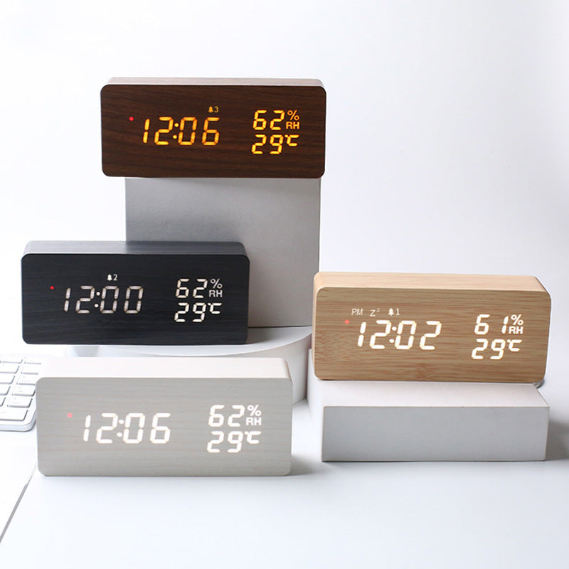 Intelligent Radio Control Clock LED Wood Electronic Digital Temperature And Humidity
