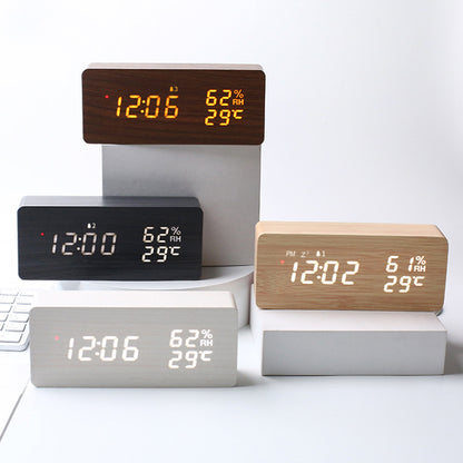 Intelligent Radio Control Clock LED Wood Electronic Digital Temperature And Humidity