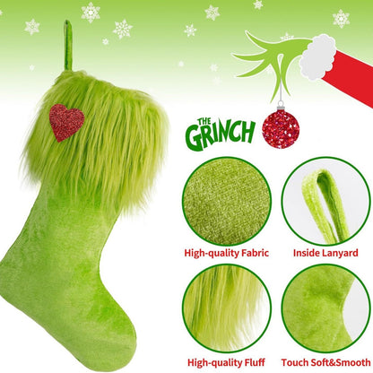 Christmas Green Fur Ornament Christmas Stockings Plush Candy Gift Bag