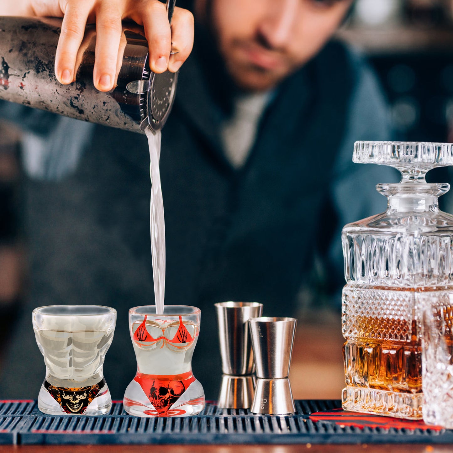 2 Pieces, Black Muscle Men's And Red Bikini Skull Style Glass Small Wine Glasses Bar Tools Christmas Gift, Halloween Gift, Birthday Gift, Company Party Gift, Universal Gift