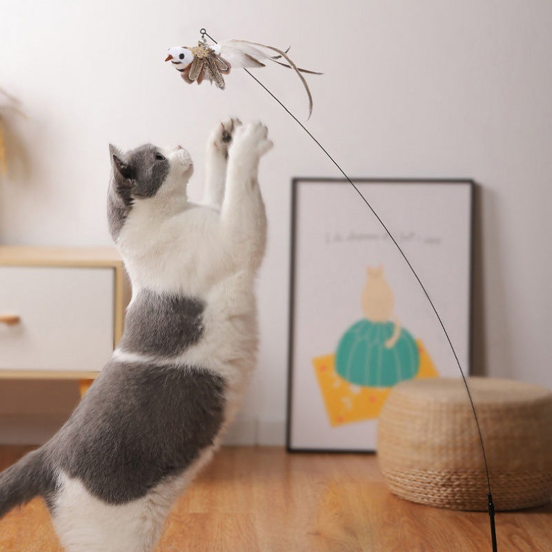 Cat Teaser Stick Can Replace The Head Steel Wire Feather Pole Can Replace Toys