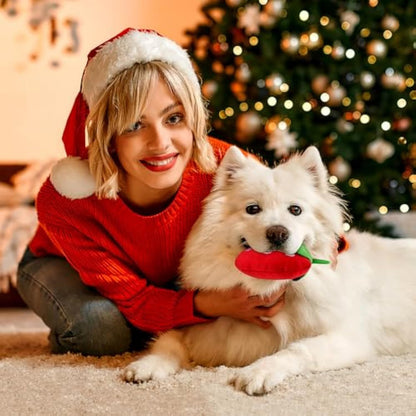 Dog Plush Squeaky Toys - Soft Strawberry Shape Interactive Puppy Chew Toy For Dogs Teething Playing  Chewing