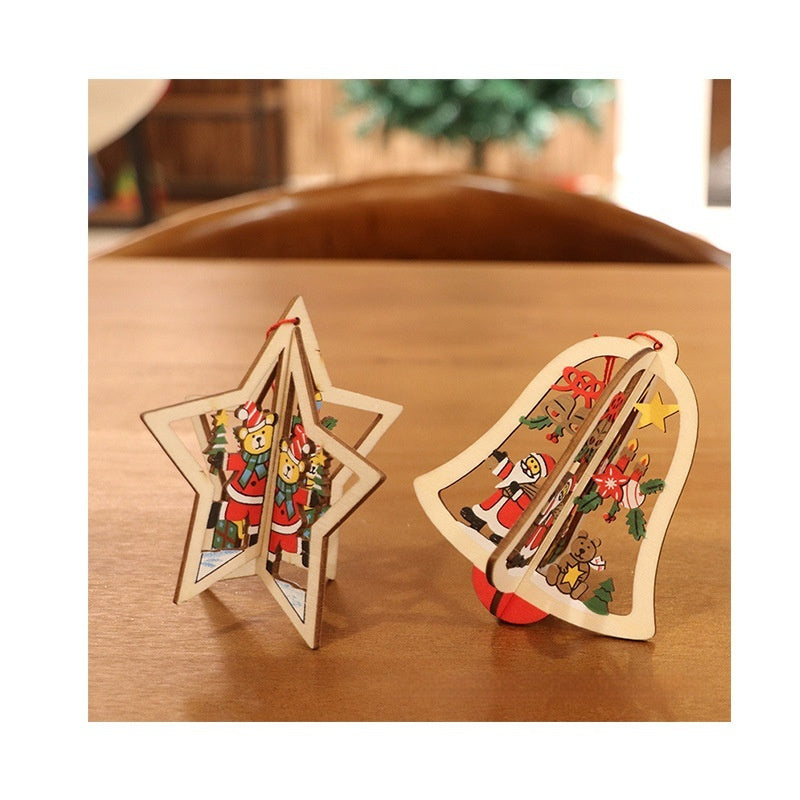 Christmas Wooden Five-pointed Star Bell Ornaments