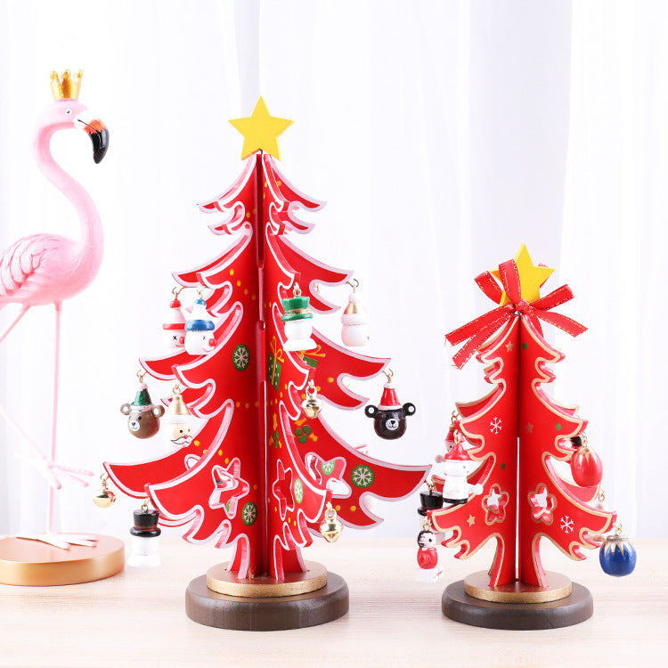 Wooden Christmas Tree Ornaments Scene Layout