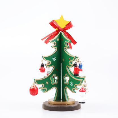 Wooden Christmas Tree Ornaments Scene Layout
